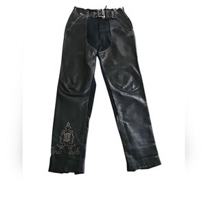 Harley Davidson Size 12 (40") Black Leather Motorcycle‎ Pants with Embroidery